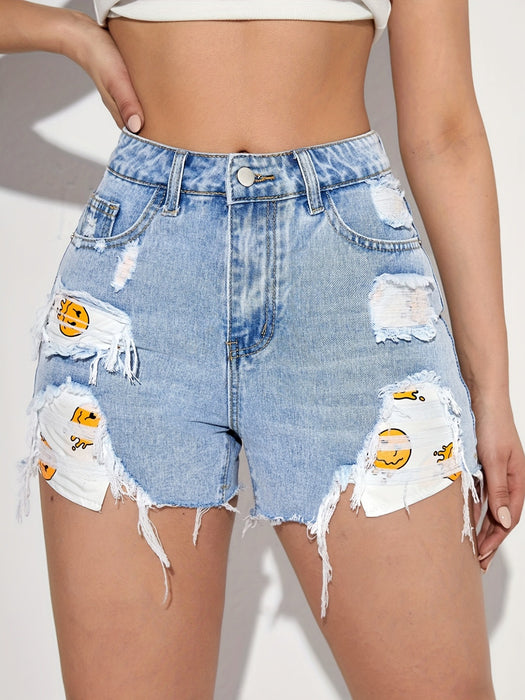 Spring Summer Denim Shorts Pants High Waist Raw Hem Ripped Korean Loose Casual Shorts Women