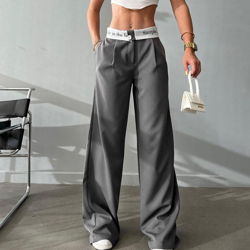 Casual All Match Office Solid Color Trousers High Waist Straight Printed Contrast Color Work Pant Women