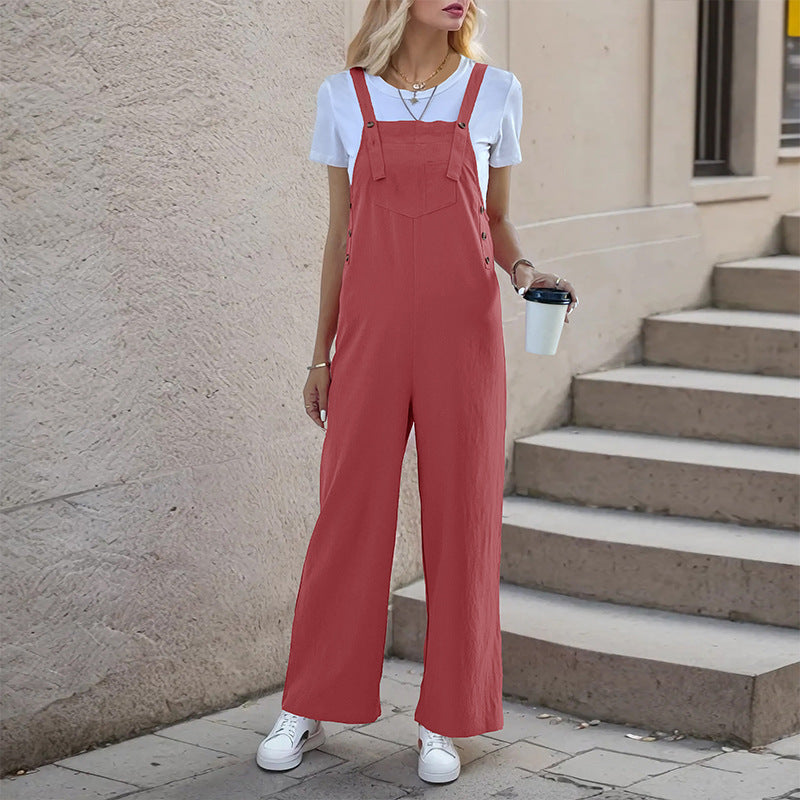 Summer Casual Suspender Trousers Women Clothing Pants Office Siamese Suspender Straight Leg Trousers