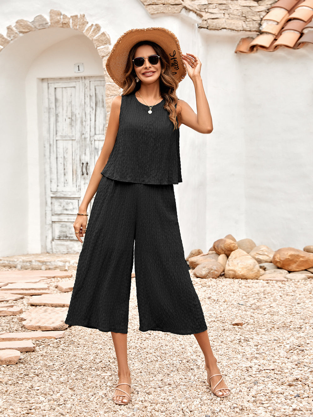 Spring Summer Women Clothing Solid Color Casual Loose Sleeveless Women Jumpsuit
