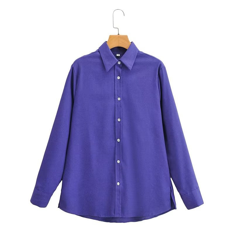 Solid Color Shirt Women Autumn Loose Slimming Chic Single Breasted Top
