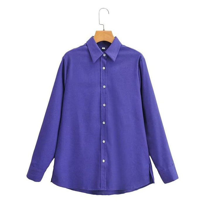 Solid Color Shirt Women Autumn Loose Slimming Chic Single Breasted Top