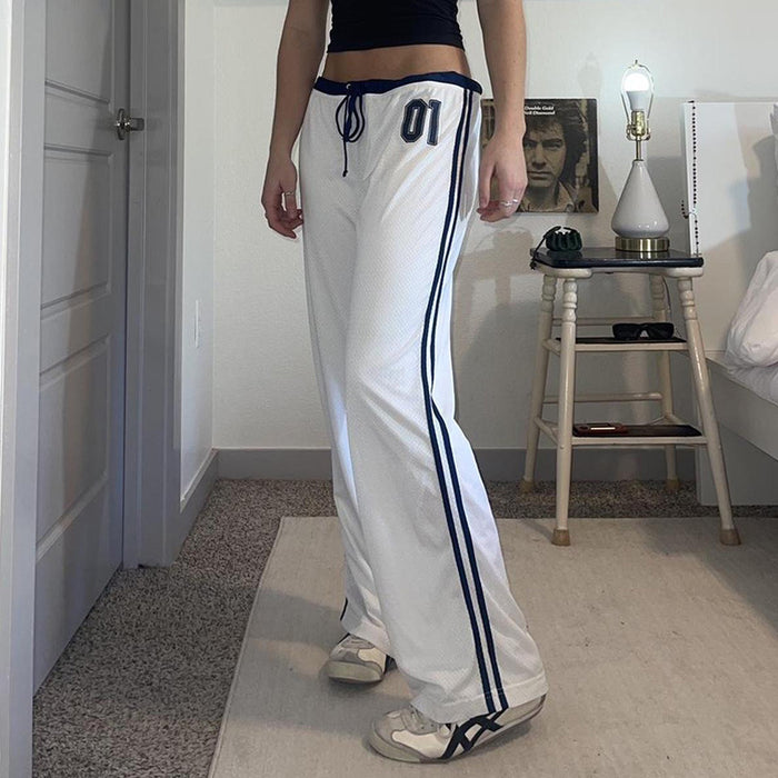 Street Printing Striped Casual Pants for Women Arrival Contrast Color Loose Lace up All Matching Trousers Summer