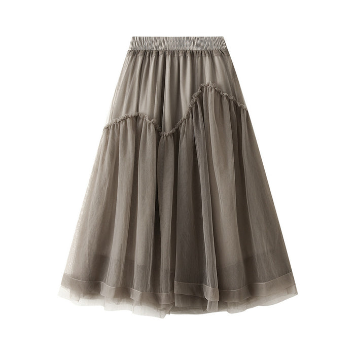 High End Tulle Skirt Skirt Women Autumn Streamer Yarn Fairy A Line Skirt Midi Organza Skirt