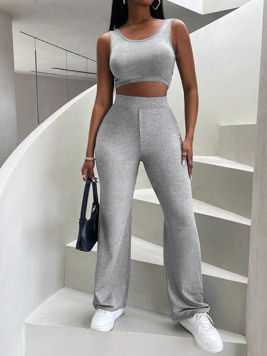 Summer Solid Color Trousers Women Clothing Sexy Casual Camisole Exposed Cropped