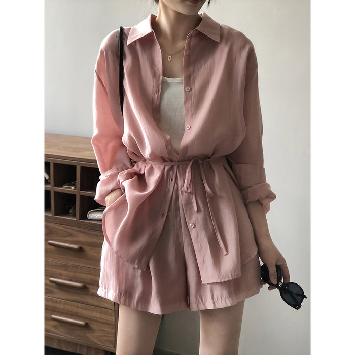 Draping Breathable Sun Protection Shirt Suit Women Summer Loose Thin Shirt Wide Leg Shorts Women