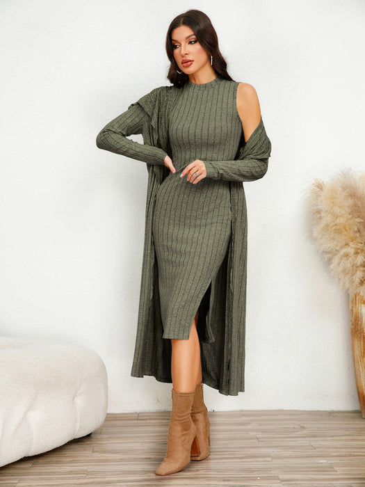 Women Clothing Dress Women Autumn Long Sleeve Long Coat Two Piece Suit