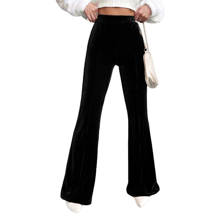 Solid Color High Waist Flared Pants Women Autumn Winter Corduroy Wide Leg Casual Pants Women