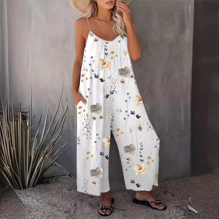 Spring Summer Casual Women Suspender Trousers Autumn Best Printed Sleeveless Jumpsuit Women