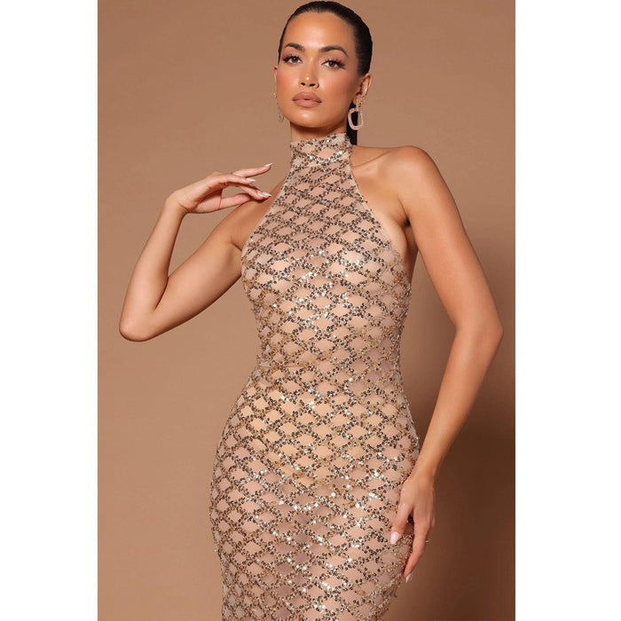 Spring Sexy Backless Nightclub Party Formal Dress Rhinestone Sequined Transparent Dress