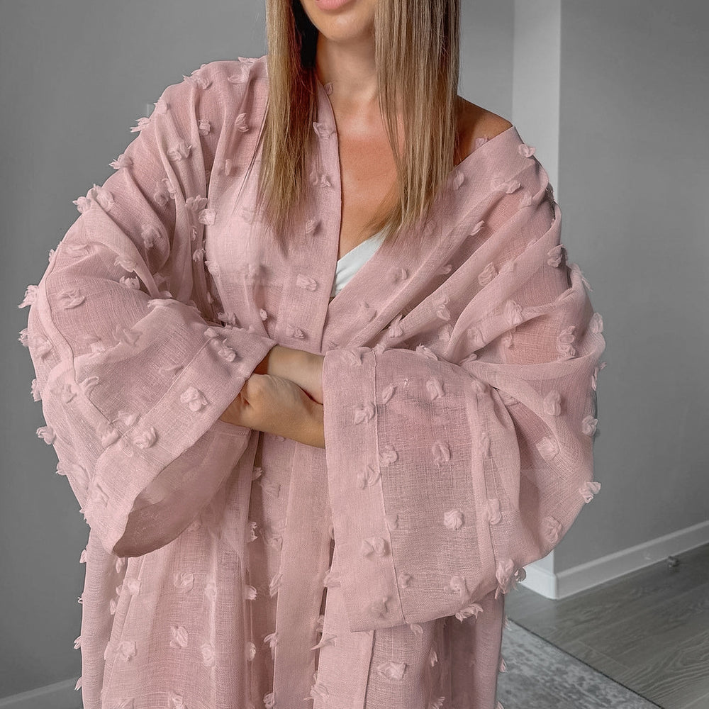 Mesh Jacquard Solid Color Pajamas Lace Up Breathable Nightgown Bathrobe Spring Light Luxury Home Wear Women