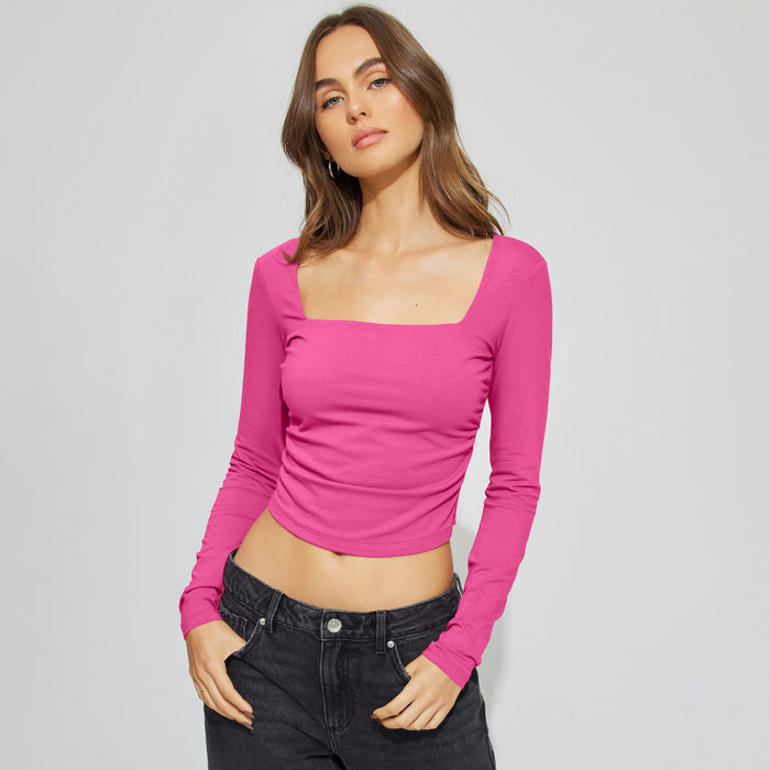 Sexy Backless Inner Wearing Women Clothing Knitwear Long Sleeve T Shirt Sexy Top Square Collar Bottoming Shirt