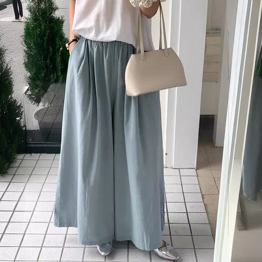 Japanese Korean Cotton Linen Trousers Casual Pants Summer Women Small High Grade Solid Color Loose Straight Wide Leg Idle