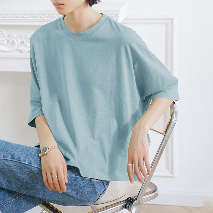 Popular Japanese Summer Loose Fitting Pure Cotton T shirt Women Large Batwing Sleeve Side Slit Top