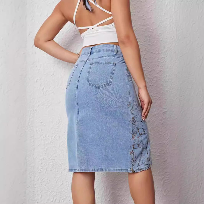 Popular Women Bronzing Denim Skirt High Waist Wash Office A Line Skirt