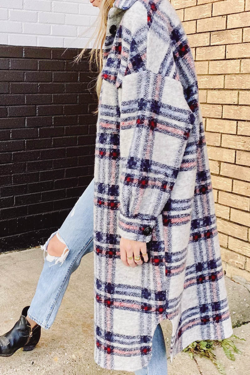 Winter Women Coat Thickened Elegant Plush Loose Plaid Long Sleeved Woolen Coat