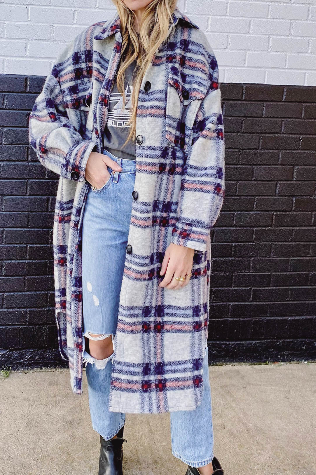 Winter Women Coat Thickened Elegant Plush Loose Plaid Long Sleeved Woolen Coat