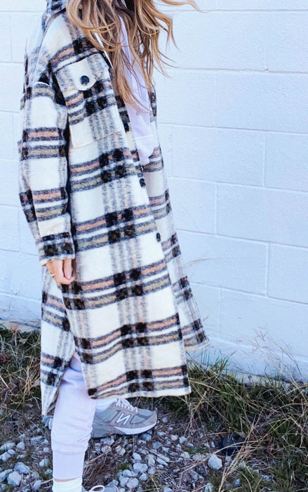 Winter Women Coat Thickened Elegant Plush Loose Plaid Long Sleeved Woolen Coat