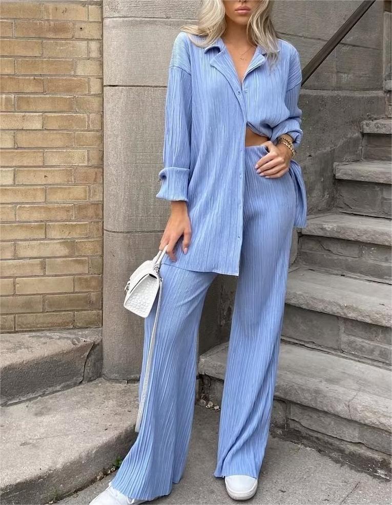 Fall Women Clothing Four-Color Pleated Trousers Loose Top Suit