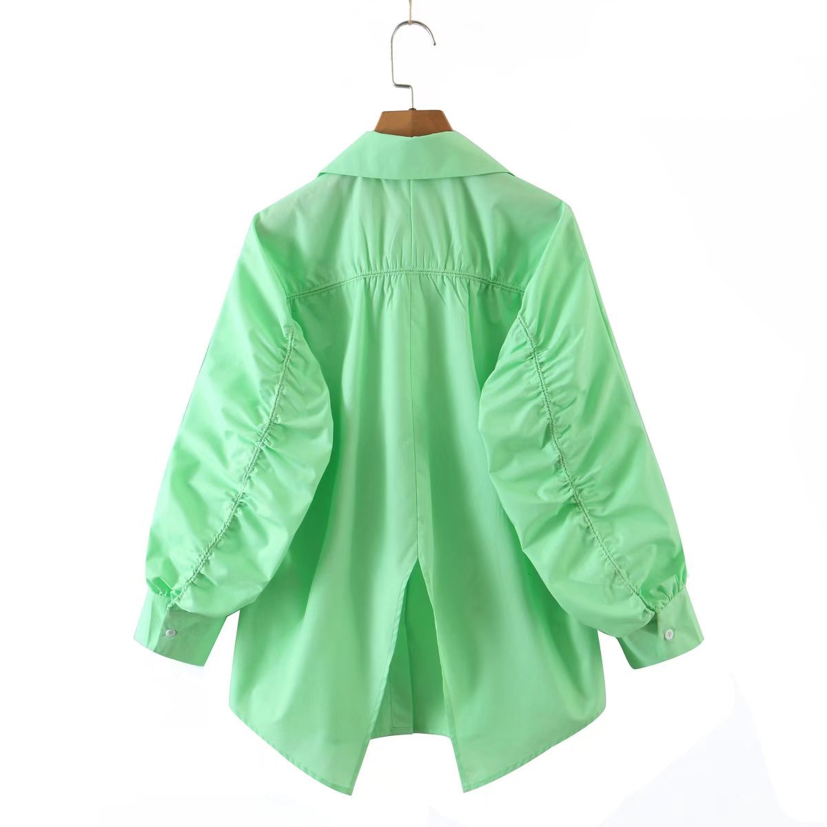 Summer Women Clothing Collared Long Sleeve Loose Solid Color Shirt Women