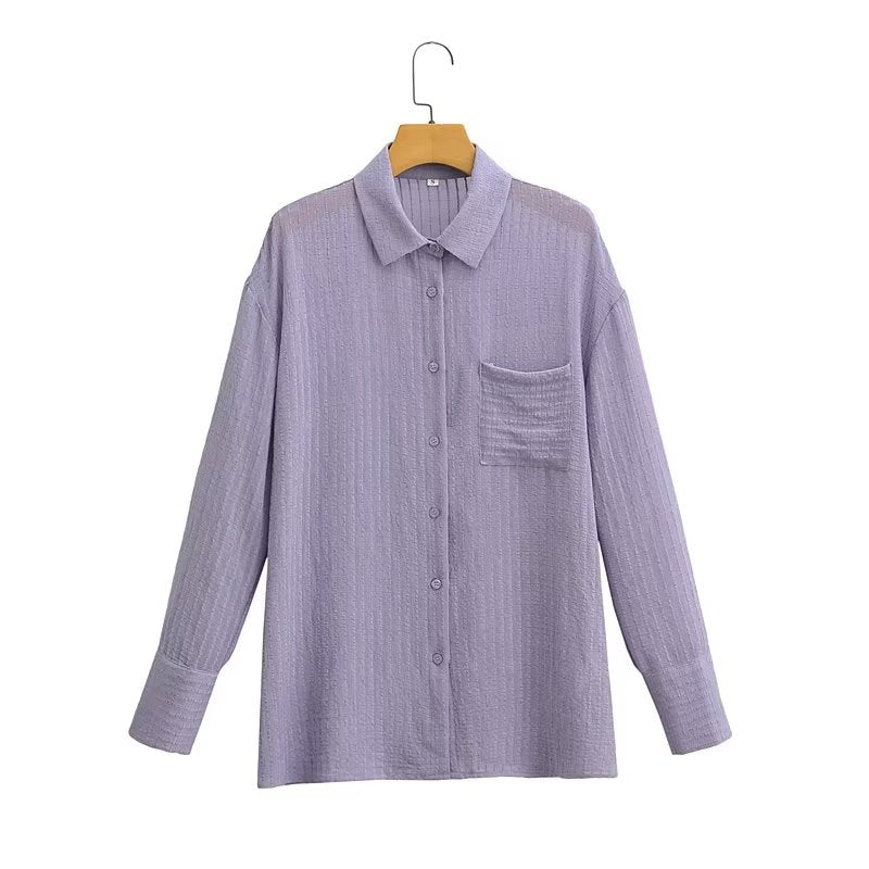 Summer Casual Loose Slimming Thin Micro Transparent Long Sleeve Shirt Women Top