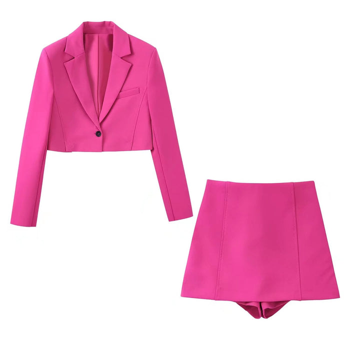 Autumn Women Clothing Casual Short Small Blazer Culottes Set