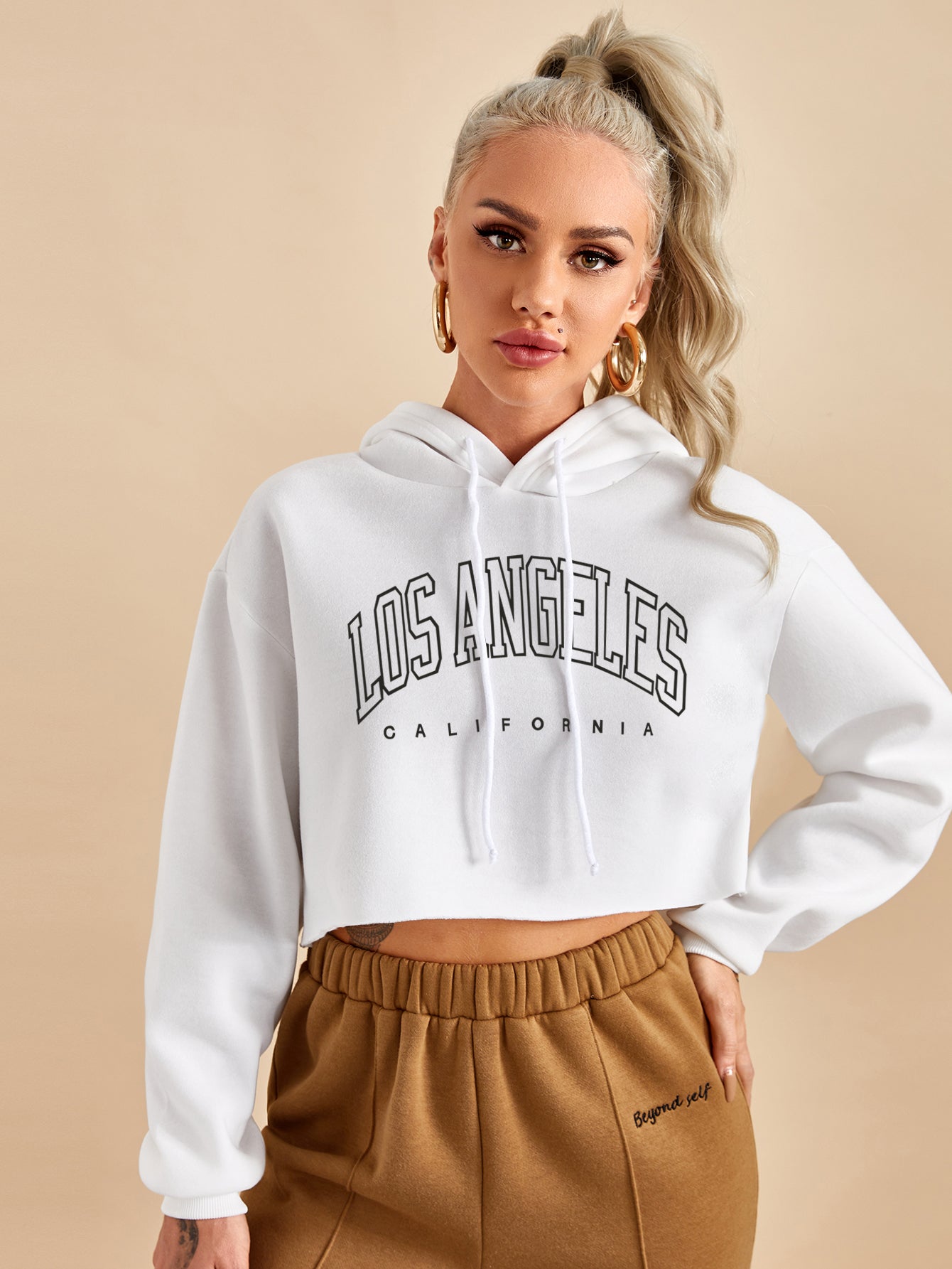 Autumn Winter Brushed Hoody Women Street BF Pullover Short Letters Printed Thickening cropped Women