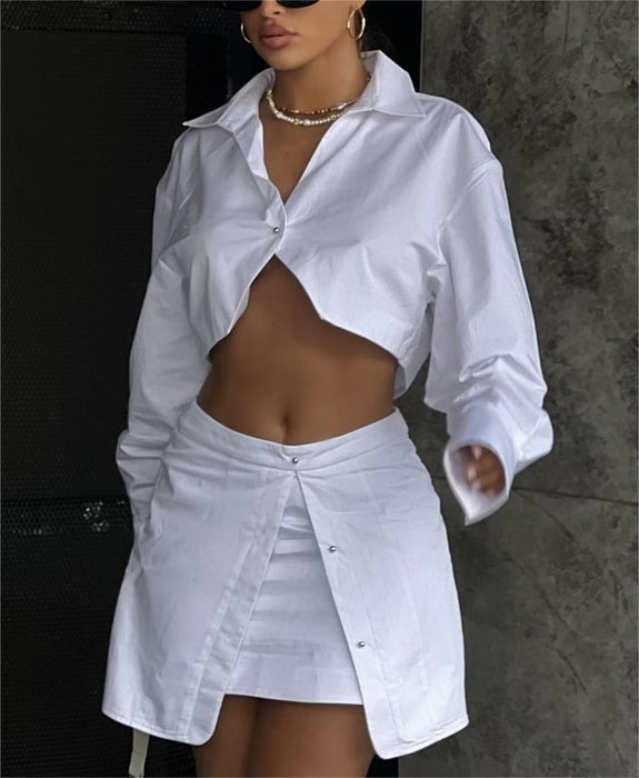 Autumn Winter Women Clothing Shirt Outfit Skirt Set