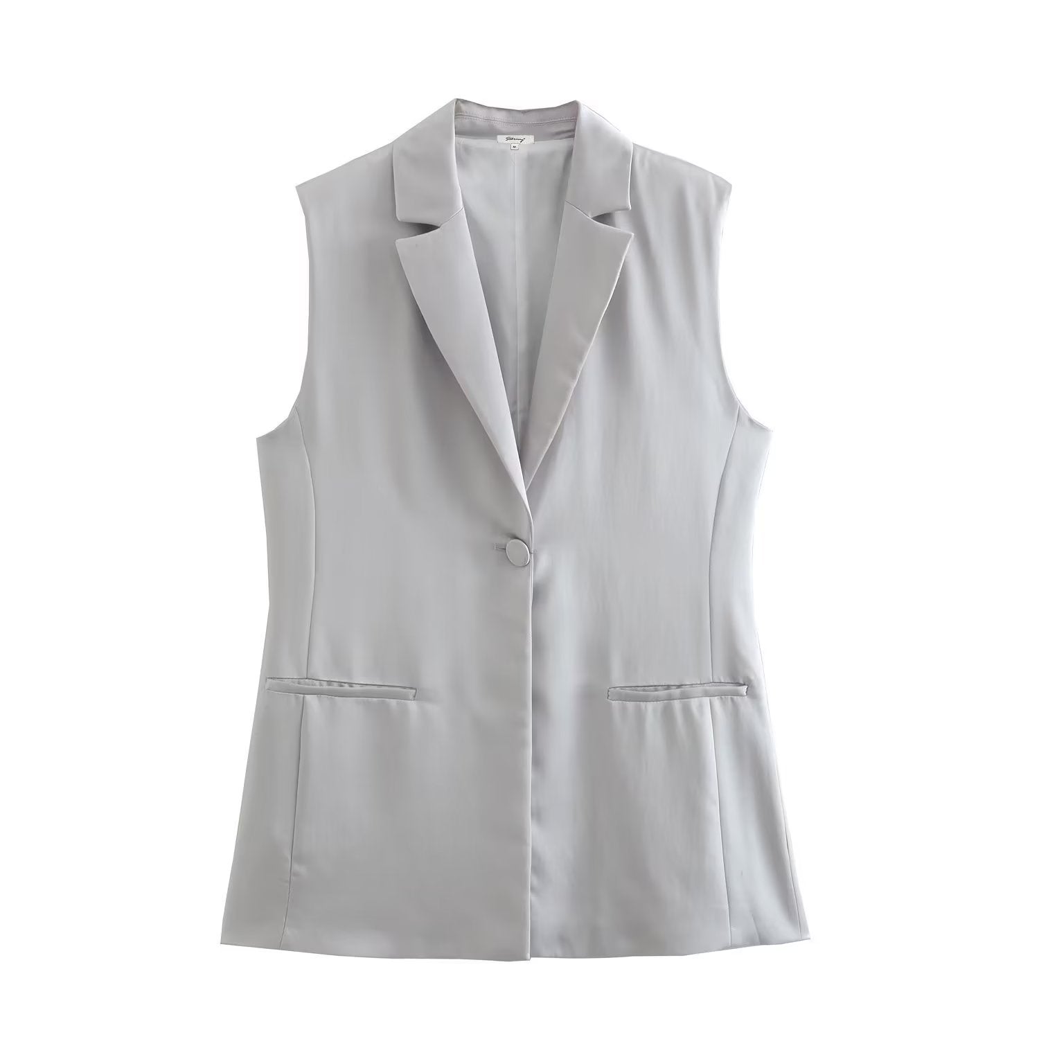 Autumn Women Clothing  Casual Silk Satin Texture  Blazer Vest