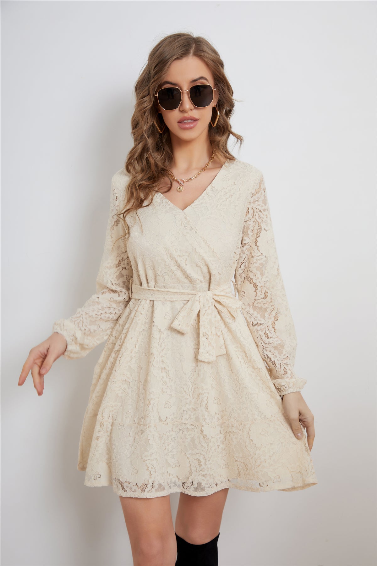 Women Lace Elegant Long Sleeve Dress A Line Dress