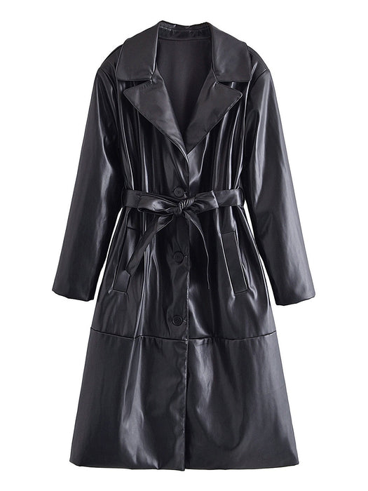 Autumn Women Clothing Street Casual Long Leather Wind Coat Women