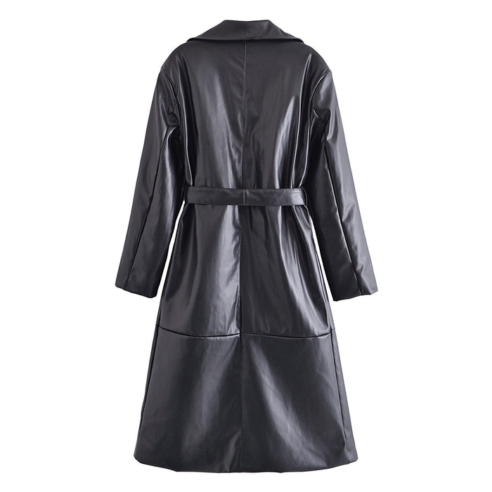 Autumn Women Clothing Street Casual Long Leather Wind Coat Women