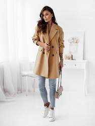 Popular Autumn Winter Long Sleeve Set Collar Double Breasted Woolen Coat Women