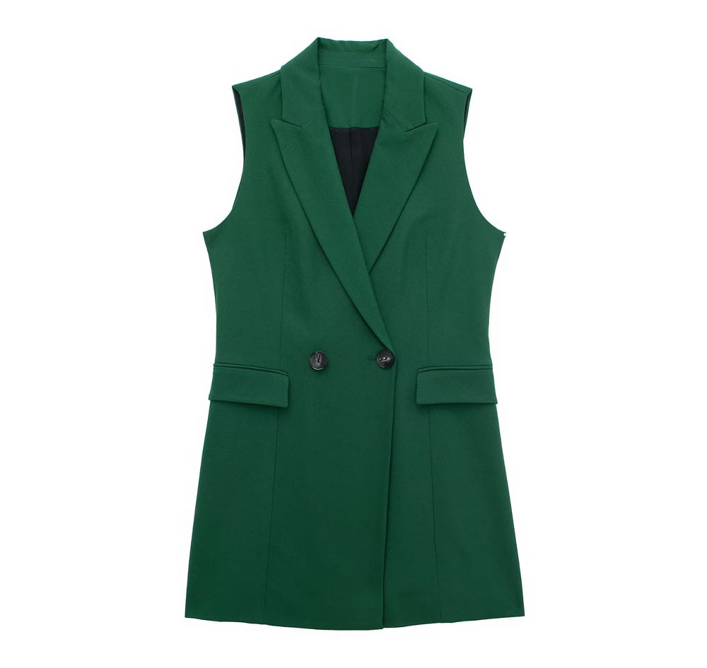 Spring Autumn Women Clothing Double Breasted Waist Slimming Blazer Vests