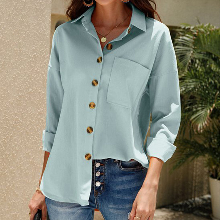 Fall Women Clothing Solid Color Casual Plus Size Long Sleeve Shirt Top Women