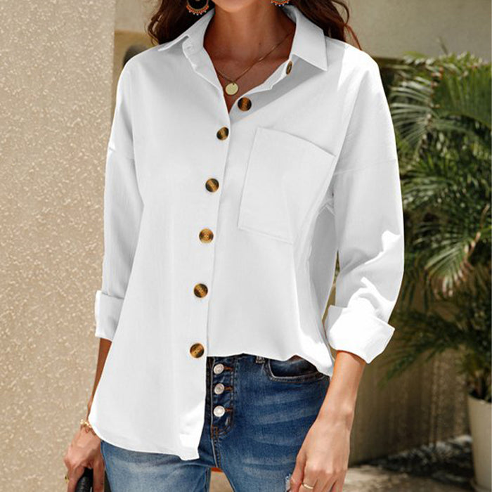 Fall Women Clothing Solid Color Casual Plus Size Long Sleeve Shirt Top Women