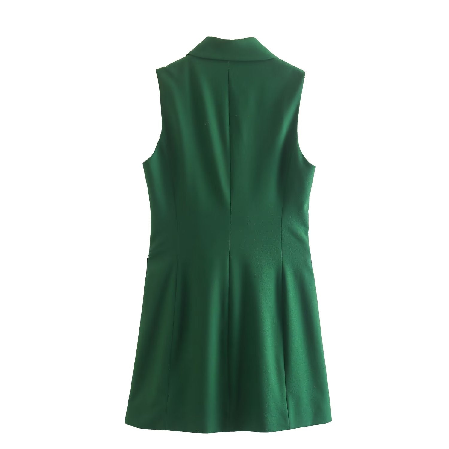 Summer Elegant Collared Sleeveless Belt Green Vest Women