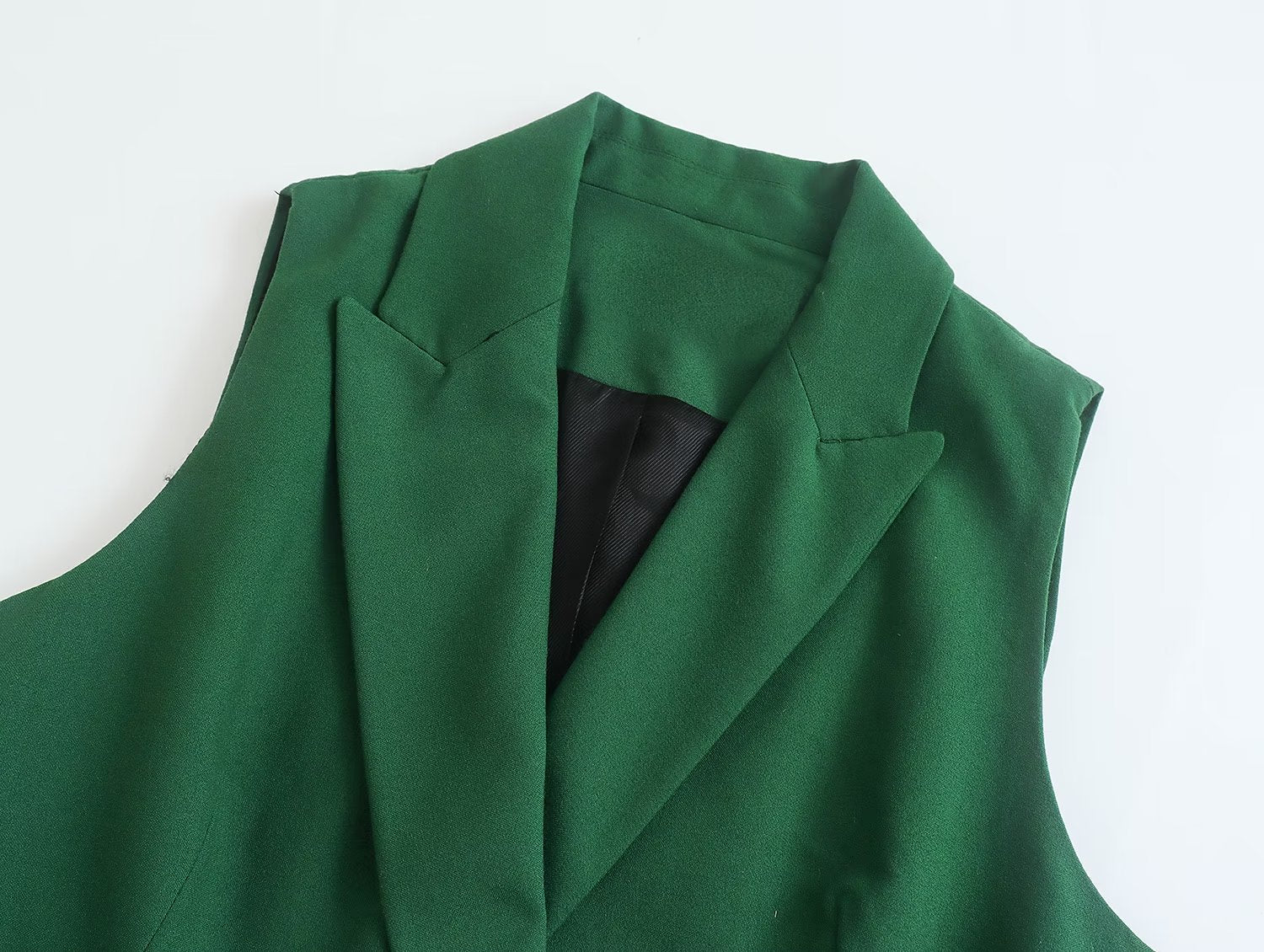 Summer Elegant Collared Sleeveless Belt Green Vest Women