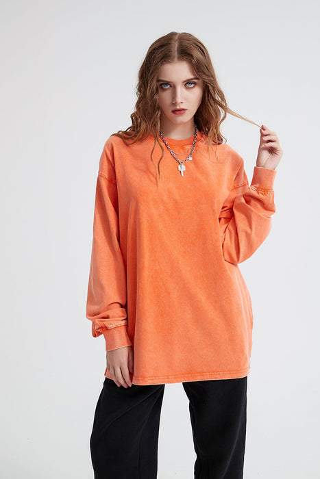 Wax Dye Long Sleeved T Autumn Winter Solid Color Washed Sweatshirt