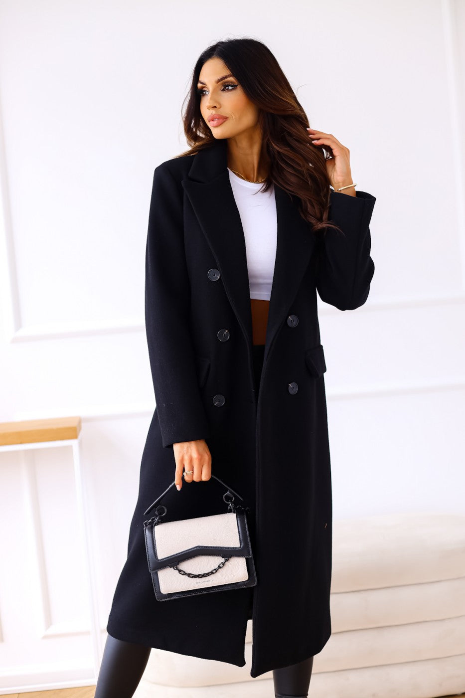 Autumn And Winter Simple Double Row Button Long Sleeve Collared Button Woolen Coat Women