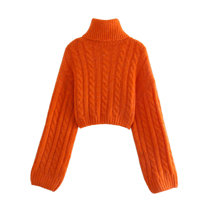 Autumn Women Clothing Eight Strand Knitted Short Sweater Turtleneck Sweater