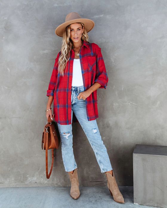 Women Summer Vacation New Large Plaid Long Sleeve Burr Shirt