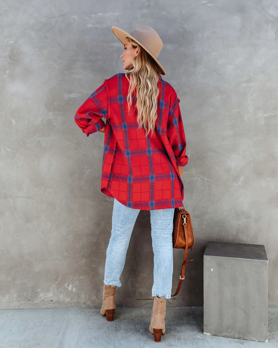 Women Summer Vacation New Large Plaid Long Sleeve Burr Shirt