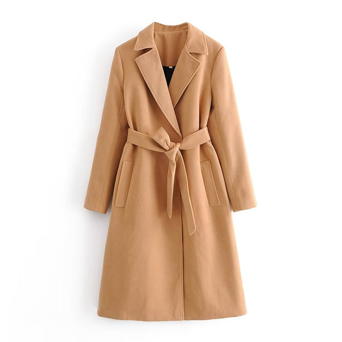 Women Belt Wool Coat Coat Casual