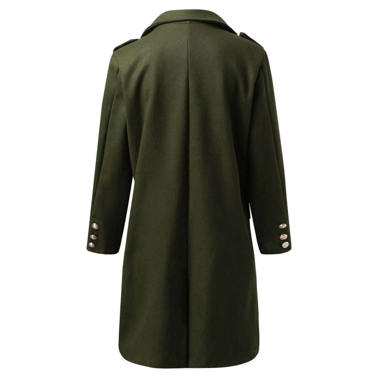 New Double Row Button Medium Long Woolen Coat