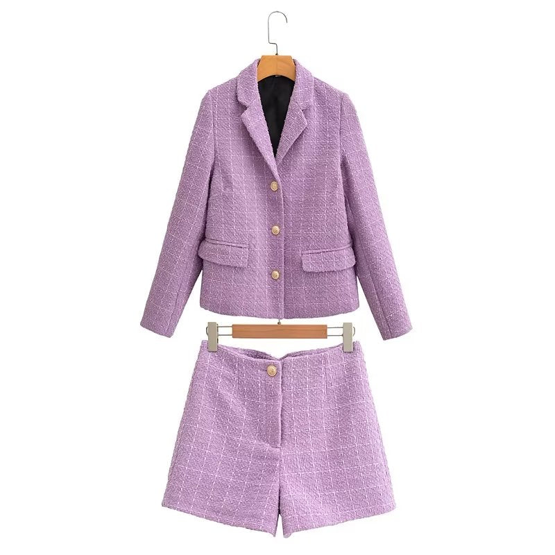 Women Long Sleeve Spring Office Blazer Shorts Suit