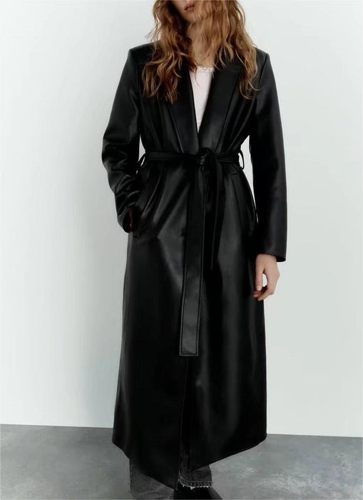 Autumn Women Faux Leather Trench Coat