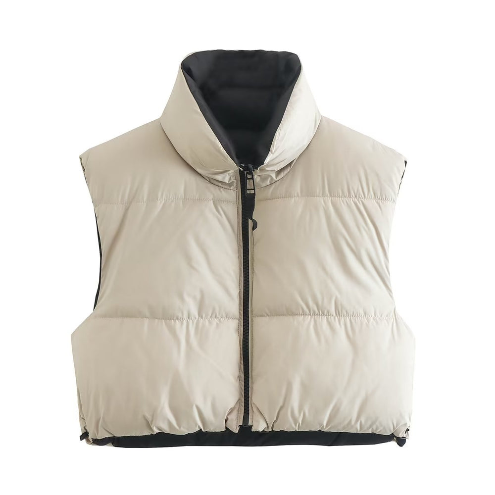 Winter High Neck Short Cotton Coat Vest Reversible Cotton Padded Coat Vest