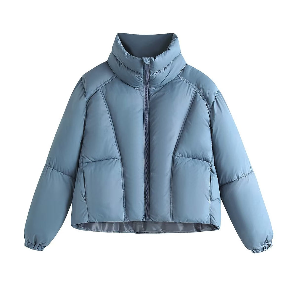 Autumn Women Blue Hooded Cotton Jacket Jacket