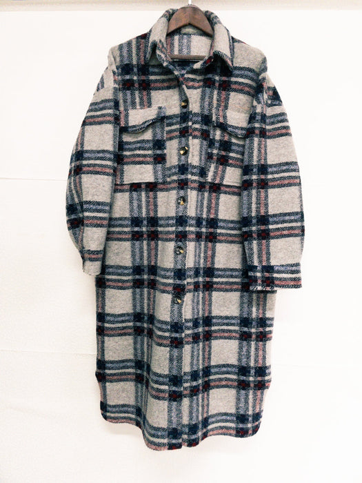 Winter Women Coat Thickened Elegant Plush Loose Plaid Long Sleeved Woolen Coat